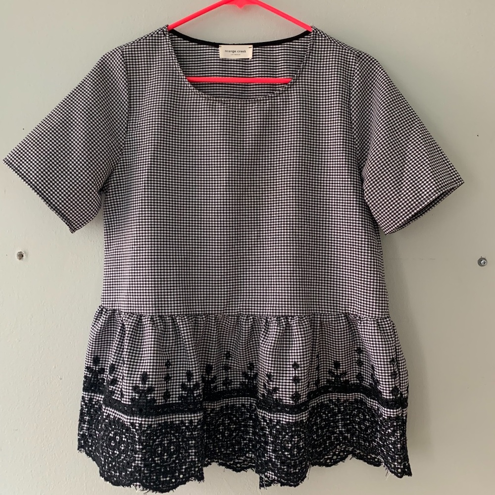 Orange Creek Blue Gingham Embroidered Top